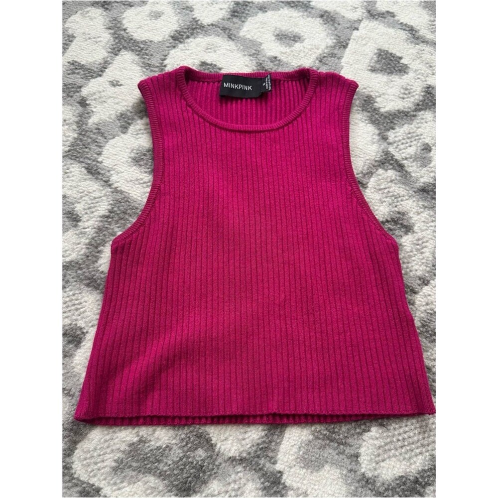 Mink Pink Medium M Women’s Fuschia Magenta Crop Sweater Tank Top High Neck Cute
